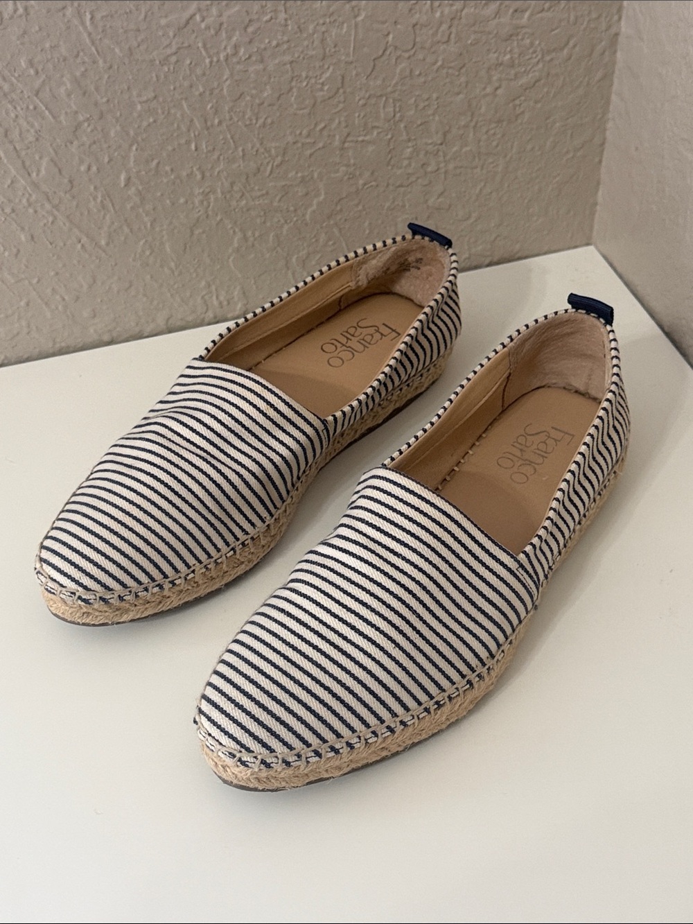 Franco Sarto Dobby Navy Striped Espadrille Slip-On Shoes 6 US 36 EUR Like New!
